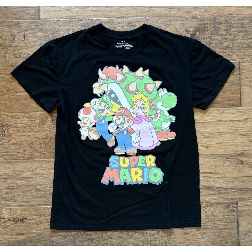 Super Mario Black Graphic Tee Shirt Size Large